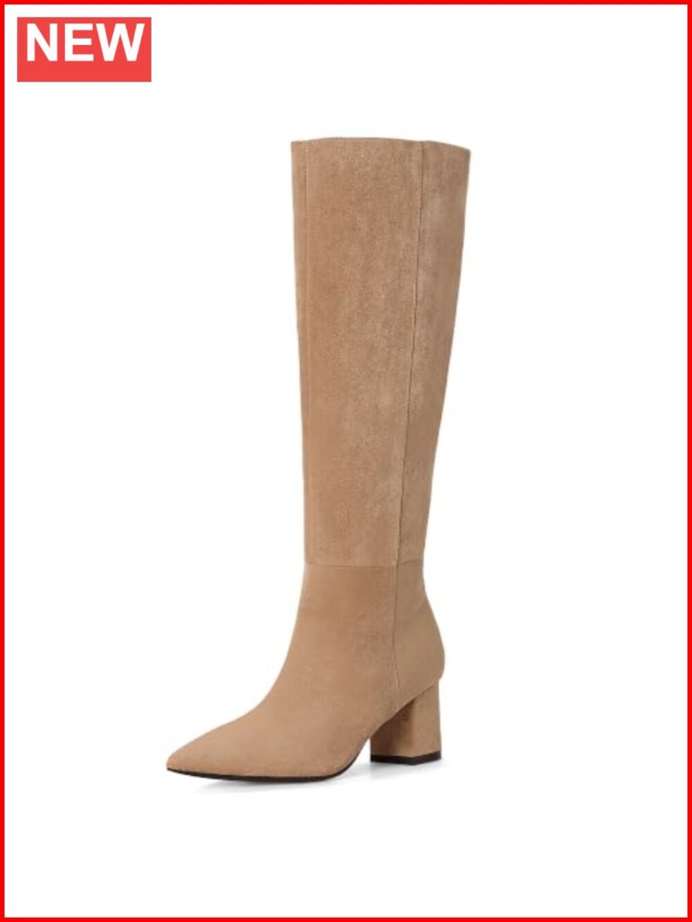 Knee High Boots Pointed Toe Low Chunky Heel Faux Suede Tall Winter Boots